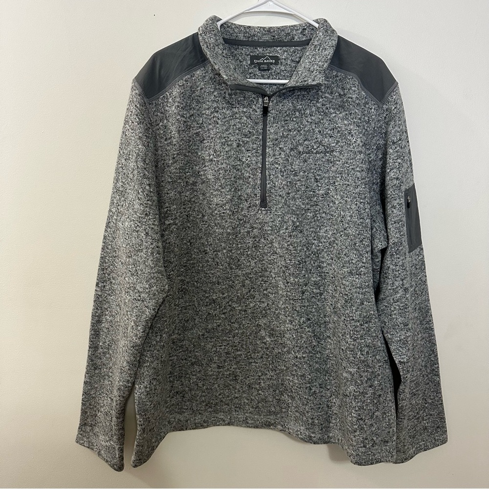 Eddie‎ Bauer Mens heather grey 1/4 zip fleece pullover sweater Size XXL
